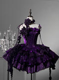 Stunning Homecoming Dress Dark Purple Spaghetti Straps Flower Tiered Short Prom Dress Birthday Party Dress HZ0319