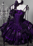 Stunning Homecoming Dress Dark Purple Spaghetti Straps Flower Tiered Short Prom Dress Birthday Party Dress HZ0319