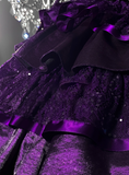 Stunning Homecoming Dress Dark Purple Spaghetti Straps Flower Tiered Short Prom Dress Birthday Party Dress HZ0319