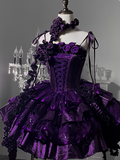 Stunning Homecoming Dress Dark Purple Spaghetti Straps Flower Tiered Short Prom Dress Birthday Party Dress HZ0319