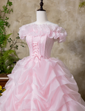 Sweet Prom Dress Pink Off Shoulder Ruffle Pleated Ball Gown Quinceanera Dress Princess Dresses HZ0319