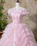 Sweet Prom Dress Pink Off Shoulder Ruffle Pleated Ball Gown Quinceanera Dress Princess Dresses HZ0319