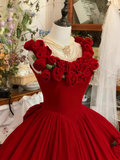 Cute Prom Dress Red Crew Neck Ruffle Pleated Ball Gown Quinceanera Dress Princess Dresses HZ0319