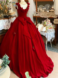 Cute Prom Dress Red Crew Neck Ruffle Pleated Ball Gown Quinceanera Dress Princess Dresses HZ0319