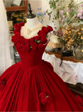 Cute Prom Dress Red Crew Neck Ruffle Pleated Ball Gown Quinceanera Dress Princess Dresses HZ0319