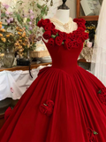 Cute Prom Dress Red Crew Neck Ruffle Pleated Ball Gown Quinceanera Dress Princess Dresses HZ0319