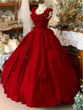 Cute Prom Dress Red Crew Neck Ruffle Pleated Ball Gown Quinceanera Dress Princess Dresses HZ0319