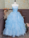 Sweet Prom Dress Strapless Pleated Ruffle Ball Gown Sweet 16 Dress Evening Dress HZ0319