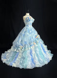 Stunning Prom Dress Strapless Ruffle Ball Gown 16th Dress Evening Dress HZ0319