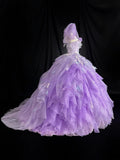 Charming Prom Dress Strapless Ruffle Tulle Ball Gown Evening Dress 16th Dress HZ0319