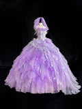 Charming Prom Dress Strapless Ruffle Tulle Ball Gown Evening Dress 16th Dress HZ0319