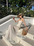 Shiny Women Dress Strapless Pleated Party Dress Summer Date Dress Vacation Dress HZ0319