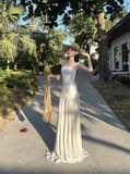 Shiny Women Dress Strapless Pleated Party Dress Summer Date Dress Vacation Dress HZ0319