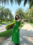 Charming Women Dress Green Strapless Pleated Summer Date Dress Seaside Party Dress HZ0319