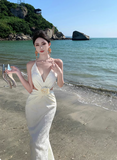 Elegant Women Dress Halter Backless Summer Seaside Dress Vacation Date Dress HZ0319