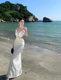 Elegant Women Dress Halter Backless Summer Seaside Dress Vacation Date Dress HZ0319