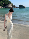 Elegant Women Dress Halter Backless Summer Seaside Dress Vacation Date Dress HZ0319