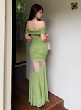 Pretty Summer Dress Off Shoulder Pleated Women Dress Vacation Seaside Date Dress Party Dress HZ0319