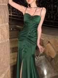 Stunning Summer Dress Spaghetti Straps Pleated Slit Women Dress Vacation Dress Daily Date Dress Party Dress HZ0319