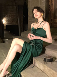Stunning Summer Dress Spaghetti Straps Pleated Slit Women Dress Vacation Dress Daily Date Dress Party Dress HZ0319
