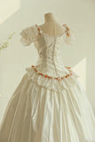 Elegant Square Neck Lace Ruffle Pleated Wedding Dress HZ0319
