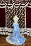 Shiny Prom Dress Light Blue Crew Neck Pleated Party Dress Gala Dress Evening Dress HZ0319