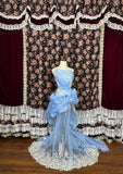 Shiny Prom Dress Light Blue Crew Neck Pleated Party Dress Gala Dress Evening Dress HZ0319