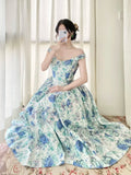 Beauty Prom Dress Off Shoulder Pleated Print Evening Dress Birthday Party Dress Gala Dress HZ0319