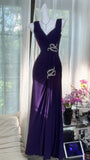 Gorgeous Prom Dress Dark Purple V-neck Pleated Evening Dress Gala Dress HZ0319