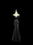 Stunning Prom Dress Black Off Shoulder Pleated Mermaid Evening Dresses Gala Dress HZ0319