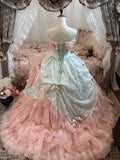 Sweet Prom Dress Strapless Flower Ruffle Ball Gown Evening Dress Quinceanera Dress HZ0319