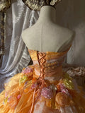 Beauty Prom Dress Strapless Flower Tiered Ball Gown Evening Dress Sweet 16 Dress HZ0319