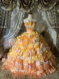 Beauty Prom Dress Strapless Flower Tiered Ball Gown Evening Dress Sweet 16 Dress HZ0319