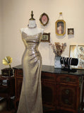 Shiny Prom Dress Spaghetti Straps Pleated Mermaid Evening Dress Gala Dress HZ0319