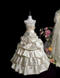 Elegant Square Neck Pleated Beading Tiered Wedding Dress HZ0319
