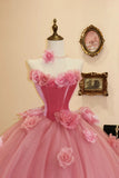 Sweet Prom Dress Hot Pink Strapless Flower Tulle Evening Dress Quinceanera Dress Ball Gown HZ0319
