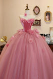 Sweet Prom Dress Hot Pink Strapless Flower Tulle Evening Dress Quinceanera Dress Ball Gown HZ0319