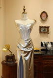 Shiny Prom Dress Sliver Sweetheart Slit Pleated Long Evening Dress Gala Dress HZ0319