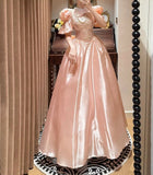 Sweet Prom Dress Light Pink V-neck Pearl Birthday Party Dress Evening Dress Dancing Dress HZ0319