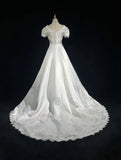 Elegant White A Line Crew Neck Wedding Dress HZ0319