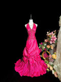 Charming Prom Dress Hot Pink A Line Halter Pleated Evening Dress Gala Dress HZ0319