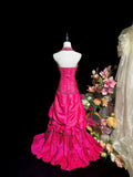 Charming Prom Dress Hot Pink A Line Halter Pleated Evening Dress Gala Dress HZ0319