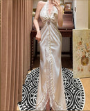 Elegant Halter Pleated Slit Wedding Dress HZ0319