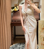 Elegant Halter Pleated Slit Wedding Dress HZ0319