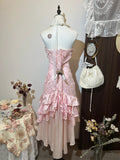 Sweet Homecoming Dress Light Pink Strapless Tiered Short Prom Dress Birthday Party Dress HZ0319