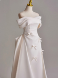 Minimalist A Line Off Shoulder Pleated Wedding Dress HZ0319