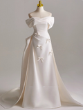 Minimalist A Line Off Shoulder Pleated Wedding Dress HZ0319