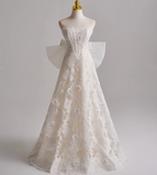 Elegant A Line Strapless Bowknot Lace Wedding Dress HZ0319