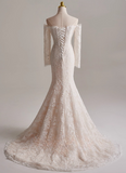 Charming Wedding Dress Off Shoulder Long Sleeve Mermaid Wedding Dress HZ0319