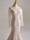 Charming Wedding Dress Off Shoulder Long Sleeve Mermaid Wedding Dress HZ0319